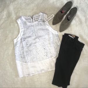 🍃OLIVE + OAK WHITE BLUE SPECKLE ZIPPER TANK TOP🍃